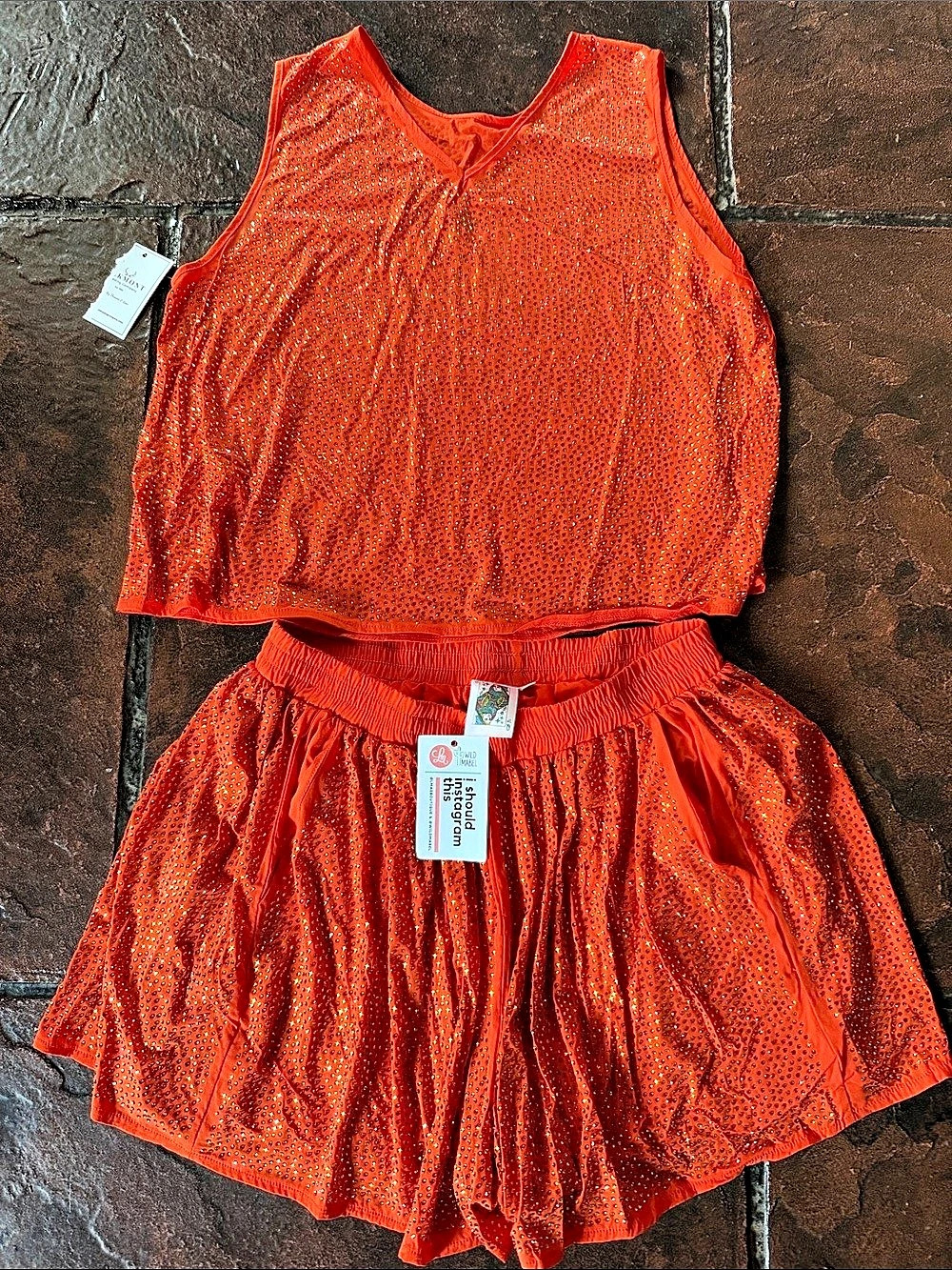 Queen Sparkle Rhinestone Active Set Orange Size Medium NWT perfect game day outf
